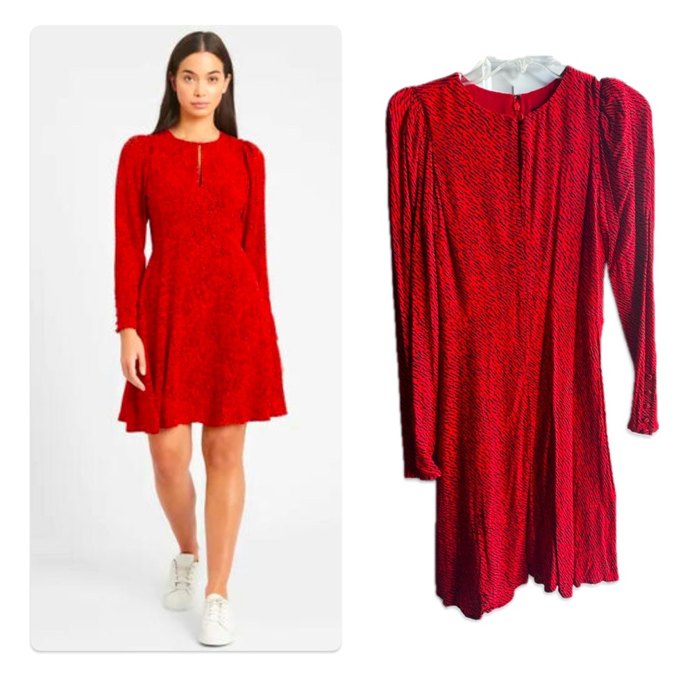 NWOT Banana Republic Midi Red Black Stripe Long Sleeve Dress